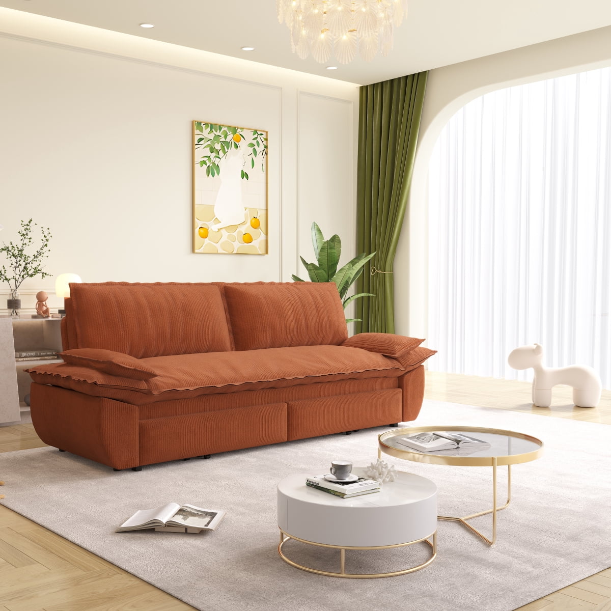 73.2" Queen Pull Out Sofa Bed, 3-in-1 Convertible Sleeper Sofa, Multi-Functional Velvet Loveseat Bed for Living Room, Bedroom, Apartment, Office