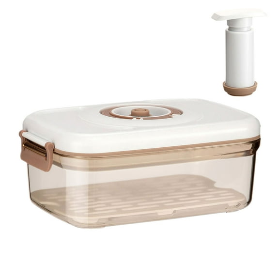 Vacuum Sealed Food Storage Container with Pump, Clear PET Plastic Refrigerator Box for Freshness Preservation and Drainage