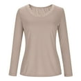 thumbnail image 5 of RYRJJ Women's Long Sleeve Lace V Neck Shirts Lightweight Slim Fit Stretchy Basic Tops Ribbed Knit Dressy Business Casual Blouses(Beige,L), 5 of 7