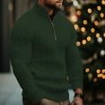thumbnail image 2 of Men's Quarter Zip Sweater Waffle Knit Sweater Mock Neck Sweater Casual Pullover Cable Knit Sweater Green L, 2 of 4
