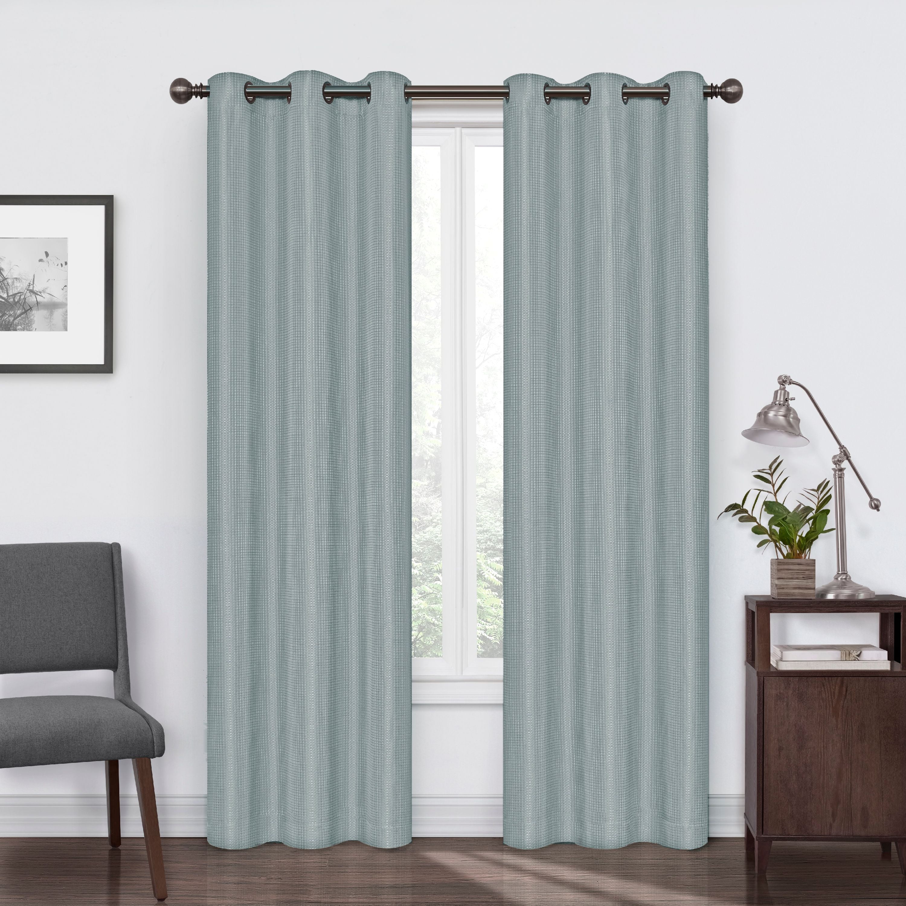 Eclipse Reagan Solid Blackout Grommet Top Single Window Curtain Panel, Blue, 50 x 95