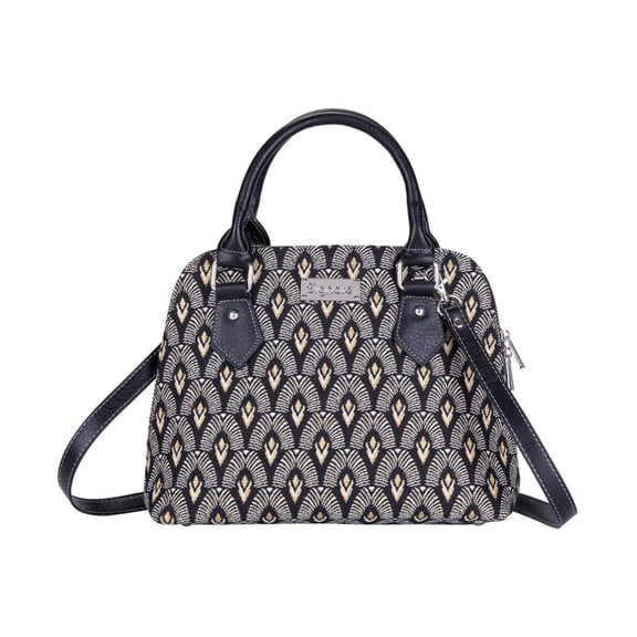Signare Tapestry Black And White Luxor Convertible Top Handle Bag