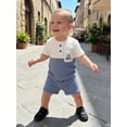 thumbnail image 4 of BemeyourBBs Toddler Baby Boy Little Brother Outfit Infant Baby Boys Summer Clothes Casual Lil Bro Letter Embroidered Waffled Short Sleeve Shirt Tops and Pockets Shorts 2 Pcs Set, 4 of 9