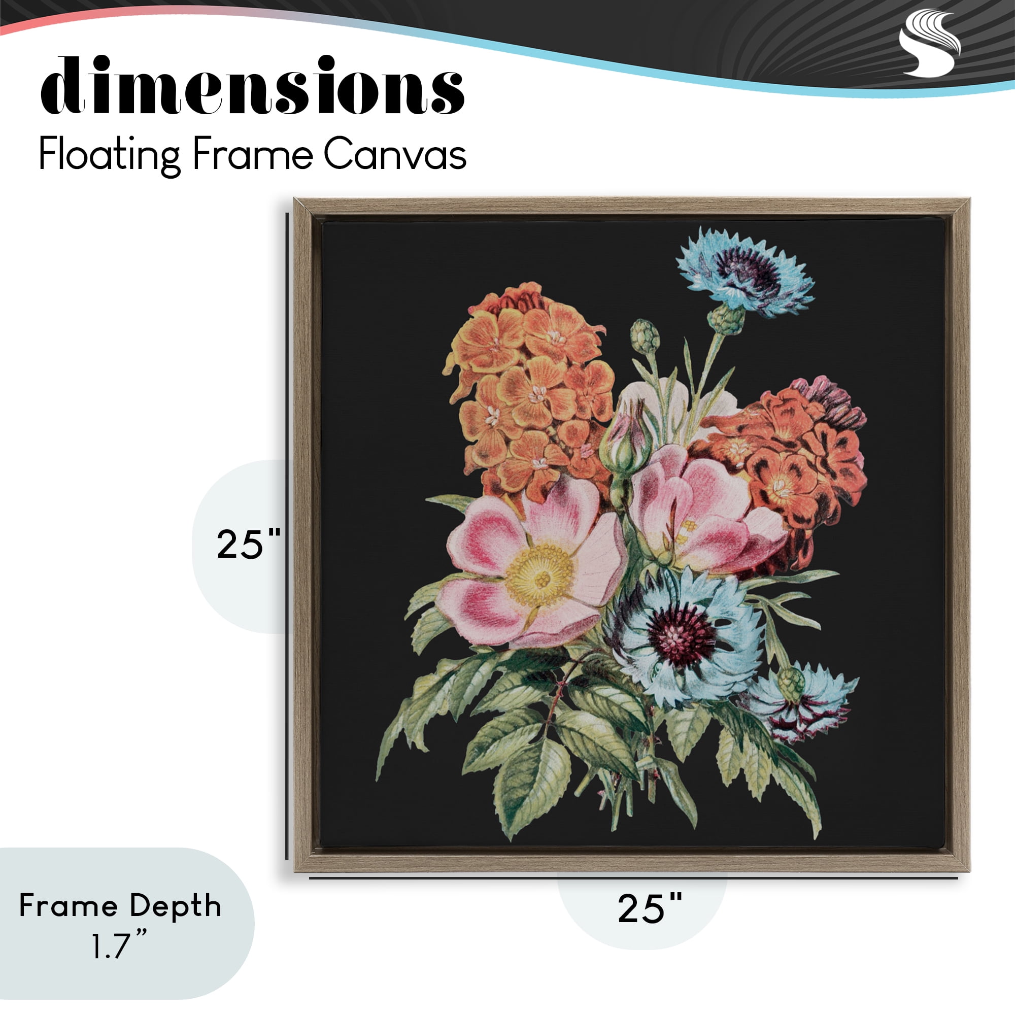 Stupell Industries Vintage Bouquet Study over Black Brown Framed Floater Canvas Wall Art, design by Dan Meneely