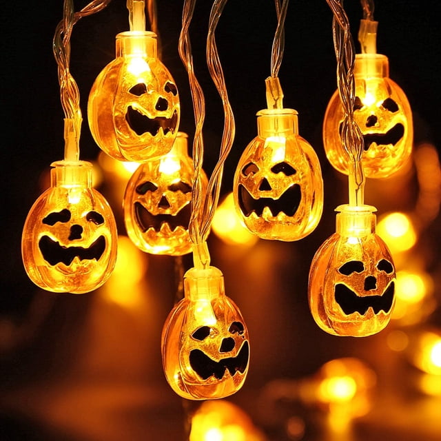 Guirnalda de luces de Halloween, 20 luces LED naranjas de calabaza, 36 m, 3D, de plástico, para Halloween, Navidad, festivales, fiestas y decoración de interiores.