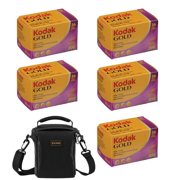 Kodak Kodacolor Gold 200 35mm Color Negative Roll Film, 5-Pack with Shoulder Bag
