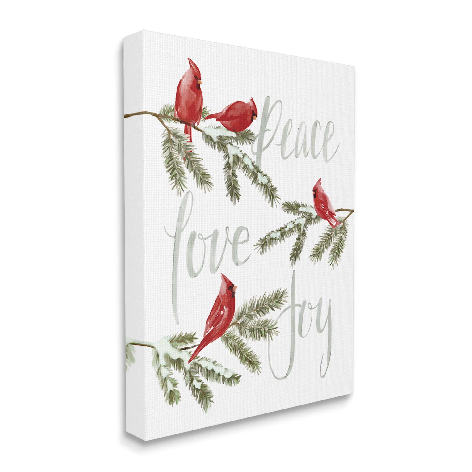 Stupell Industries Peace Love Joy Cardinals Holiday Painting Gallery Wrapped Canvas Print Wall Art, 24 x 30