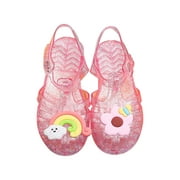 Fridja Toddler Sandles Girls Jelly Sandals Rubber Sole Closed Toe Princess Flat Rainbow & Flower Summer Shoes, Pink, 2-9 Years Old
