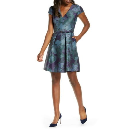 UPC 689886414356 product image for Vince Camuto Women s Belted Floral Print Fit & Flare Dress Blue Size 12 | upcitemdb.com