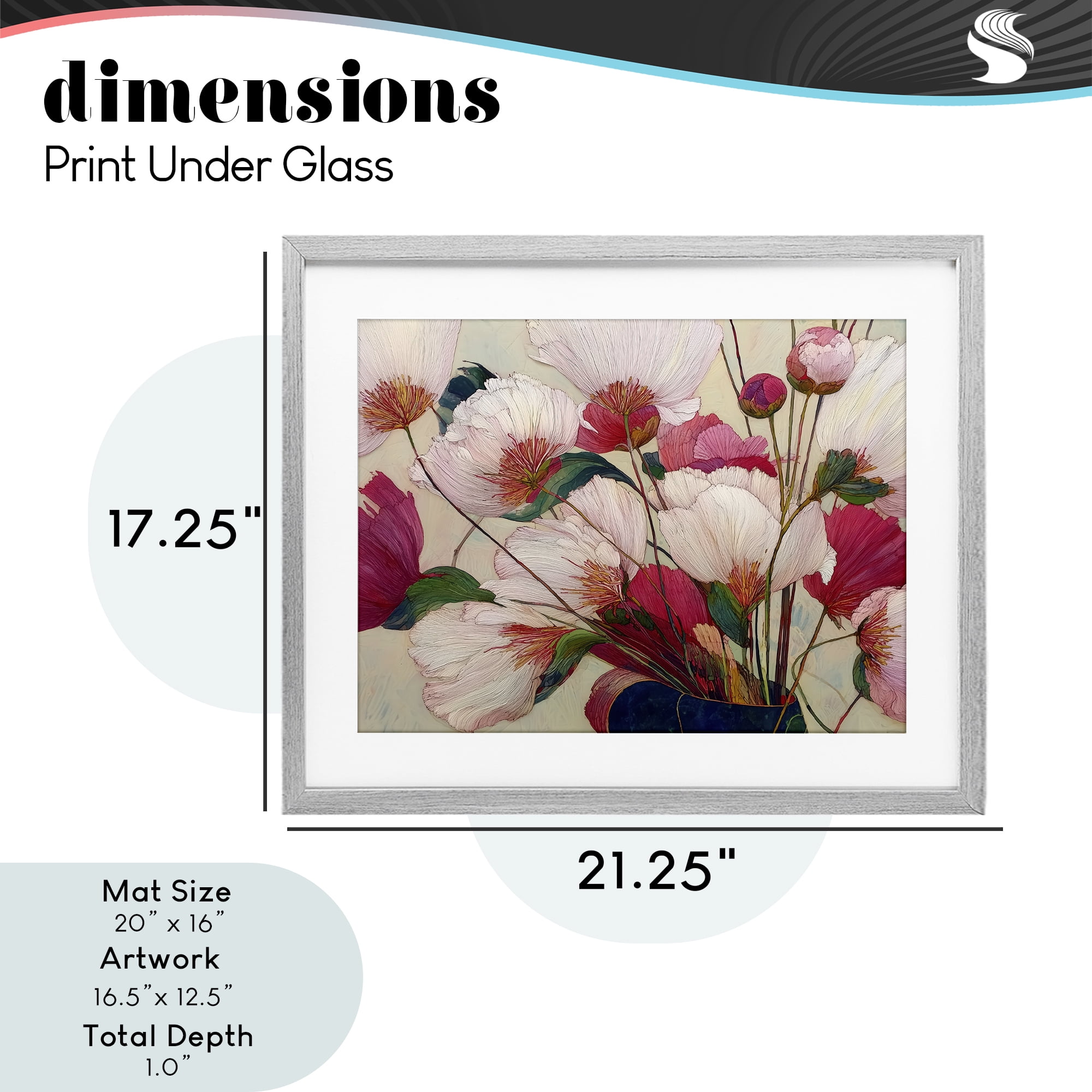 Lush Haiku Pink & White Flowers Gray Framed Print Under Glass, design by Annabelle Hall