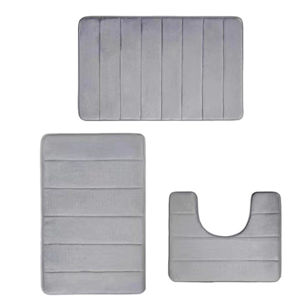 SHENGXINY - Juego de 3 alfombrillas de baño de espuma viscoelástica de color liso, suaves, cómodas, con absorción de agua, antideslizantes, gruesas, lavables a máquina, de fácil secado, color gris