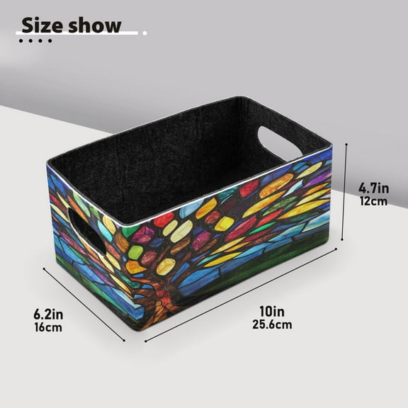 BZSMCE Shelf Baskets Colorful Glass Tree Pattern Storage Cube Bins 10.1*6.3*4.7in Set of 2