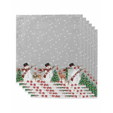 

Grey Christmas Cloth Napkins Set of 6 Xmas Tree Snowflake Elk Balls Washable Reusable Dinner Cocktail Napkin for Kitchen Party Wedding Banquet Holiday Baby Shower Table Decor