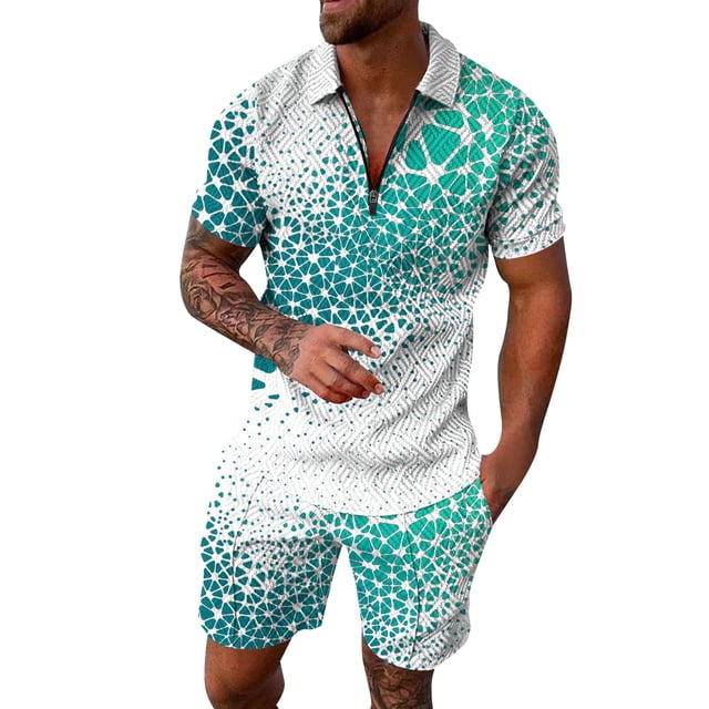 Catégorie de Produit Costumes pour Hommes 2 - Mode Homme Décontractée Imprimée Chemise à Fermeture Éclair à Cordon à Revers et Shorts Ensemble Deux Pièces# end start#s# Ensemble Deux Pièces Conçu pour un Style Polyvalent avec un Style Moderne