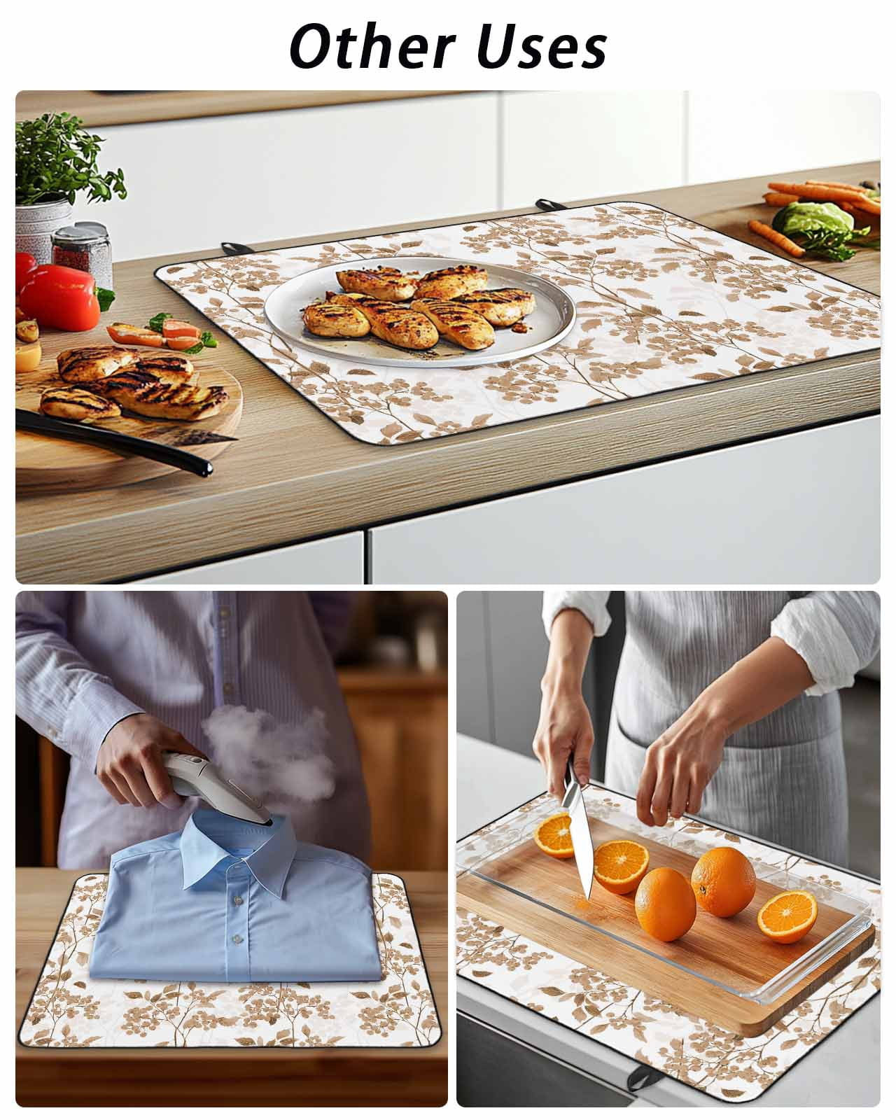 Stove Top Covers for Electric Stove, Brown Fruit Glass Stovetop Cover Protector, Vintage Plant Nature Botanical Flower Induction Cooktop Protector Oven Mat for Kitchen Countertop 31"x24"