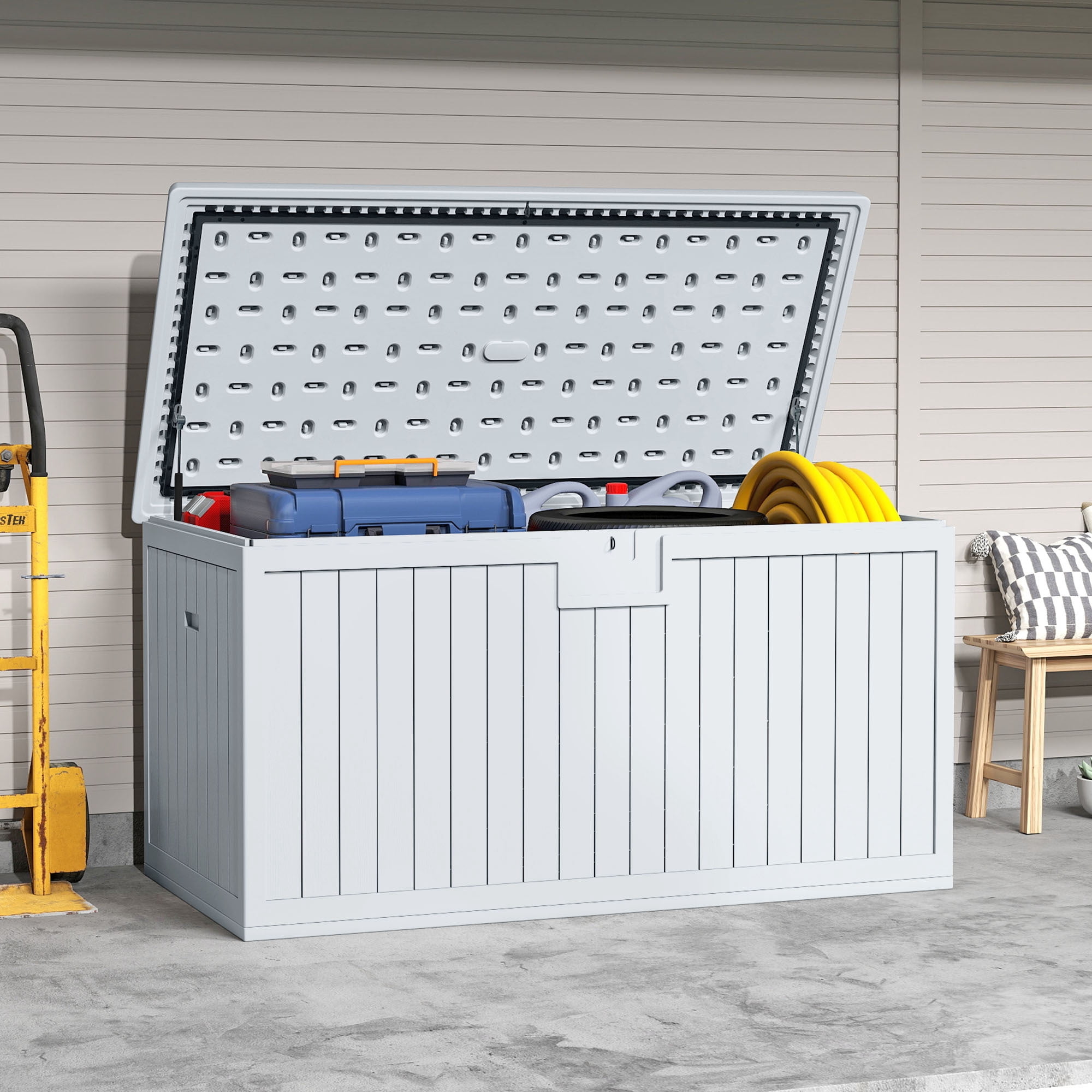 Uforic XXL 230 Gallon Large Deck Box, Outdoor Storage for Patio Cushions, Garden Tools, Flexible Divider, Waterproof, Lockable, White