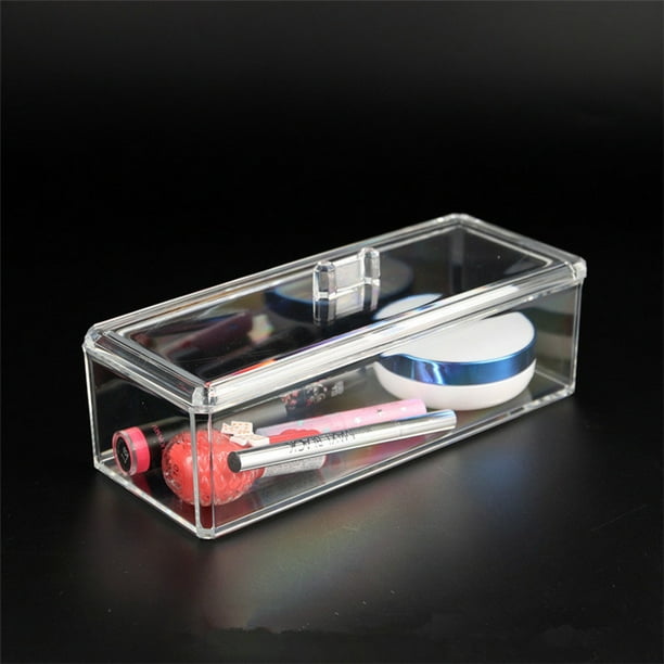 Caja de almacenamiento de cosméticos de acrílico transparente rectangular simple con tapa, caja organizadora de escritorio de oficina de tamaño pequeño