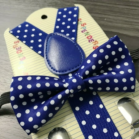 

ROYAL BLUE POLKA DOT Matching Suspender & Bow-Tie Kids Toddler Baby Boys Girls