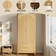thumbnail image 3 of UGTOO 70"H 2-Door Armoire Wardrobe with 2 Drawers & Fluted Design Natural Wood Color Closet with Gold Handles, Freestanding Clothes Storage Cabinet for Bedroom, 3 of 7