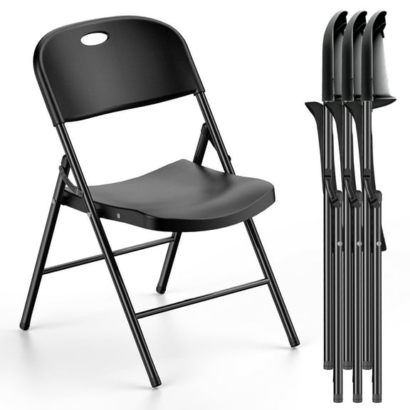 Nazhura 4 Pack 650 Weight Limit Heavy Duty Plastic Folding Chair with Reinforced Steel Frame for Indoor and Outdoor, Wedding, Party, Restaurant, Meeting Room, Patio and Garden Black