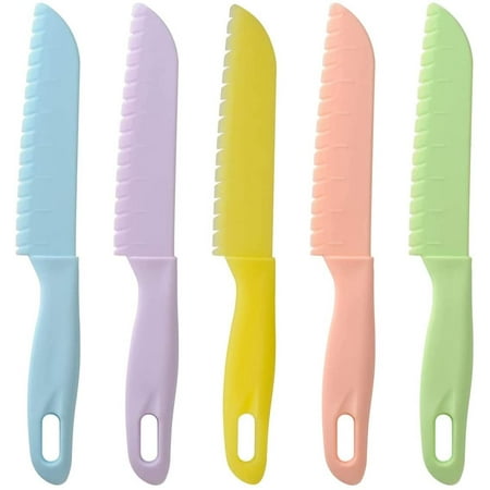 

Nogis 5 Pieces Kids Kitchen Knife Set Plastic Knife - Kids Chef Nylon Knives Children s Safe Cooking for Fruit Bread Cake Salad Lettuce Knife
