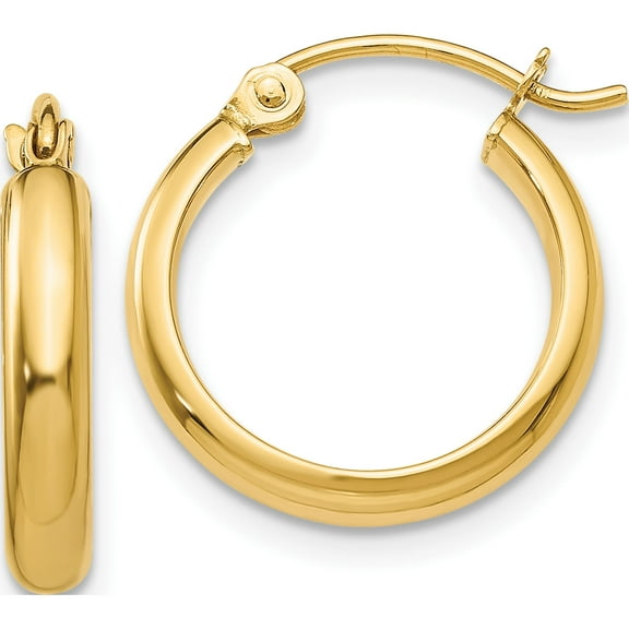 10K Yellow Gold Round Tube Hoop Earrings (Width 2.75) (Length 12) - Jbsp