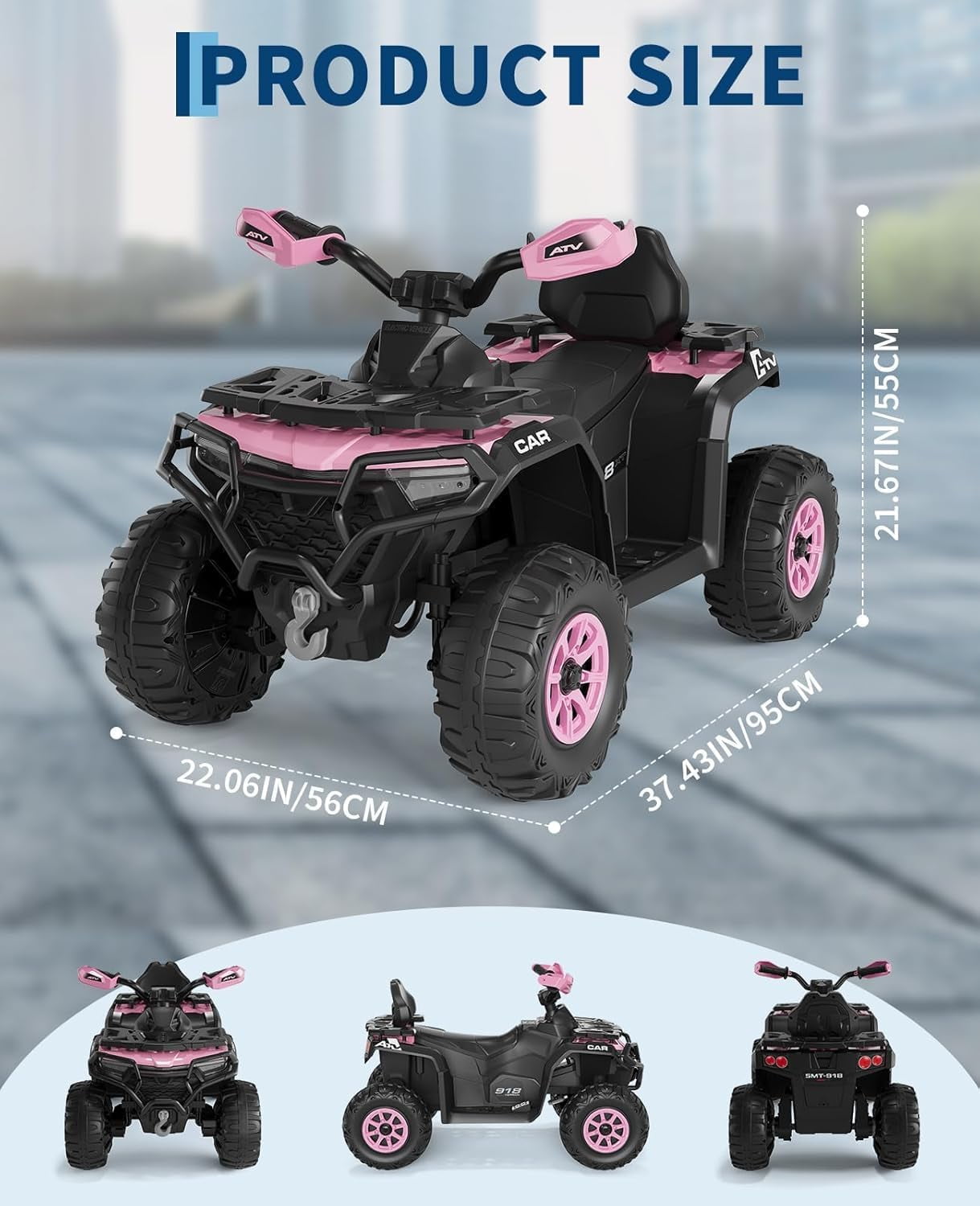 Historyli Powered Ride Ons,12V 4 Wheeler ATV,Ride on Eletric Motorcycle,2-Seater Electric Vehicle Toy Car with High&Low Speed,Music,Led Lights for 3-8 Years,Pink
