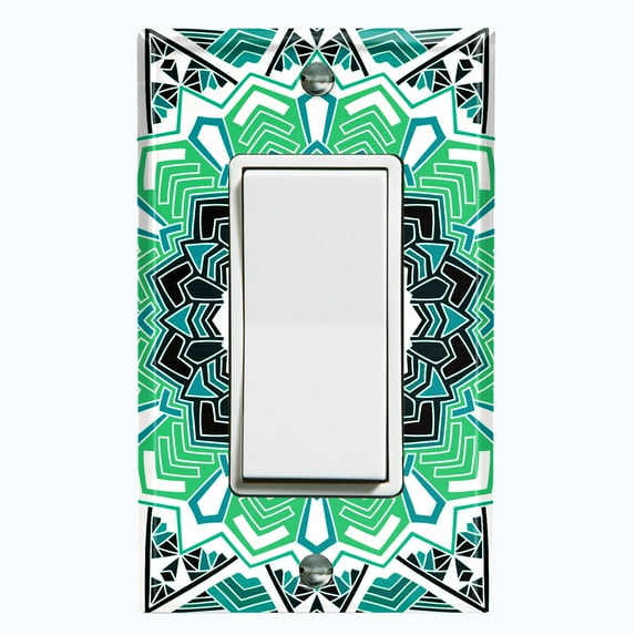 Metal Light Switch Plate Cover Mandala Green White Flower Tile Pattern MDL055