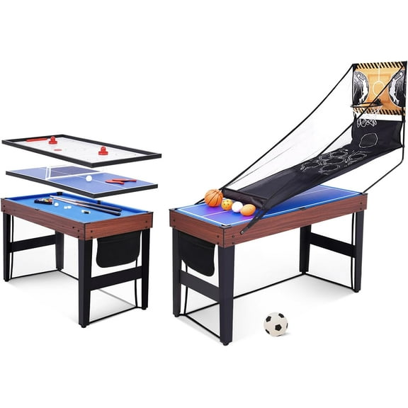 48" Multi Game Table, 9 in 1 Combo Game Table, Arcade Combination Game Table Set w/Billiards, Ping Pong, Hockey, Basketball, Bean Bag and Foosball for Adult, Kids, Home,Game Room