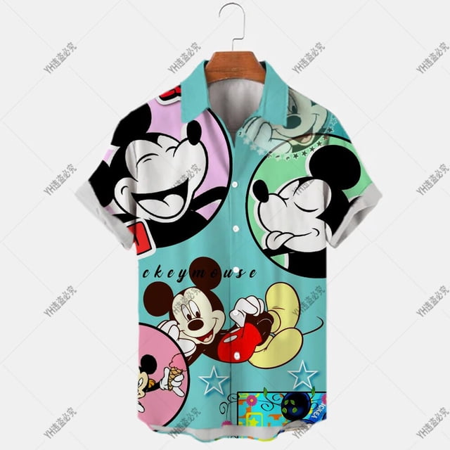Disney Men's Hawaiian Shirt Short Sleeve Button Cartoon Pattern Mickey Mouse Mickey Print Casual Beach Hawaiian Shirt Plus SizeS Gao Jinjia LED