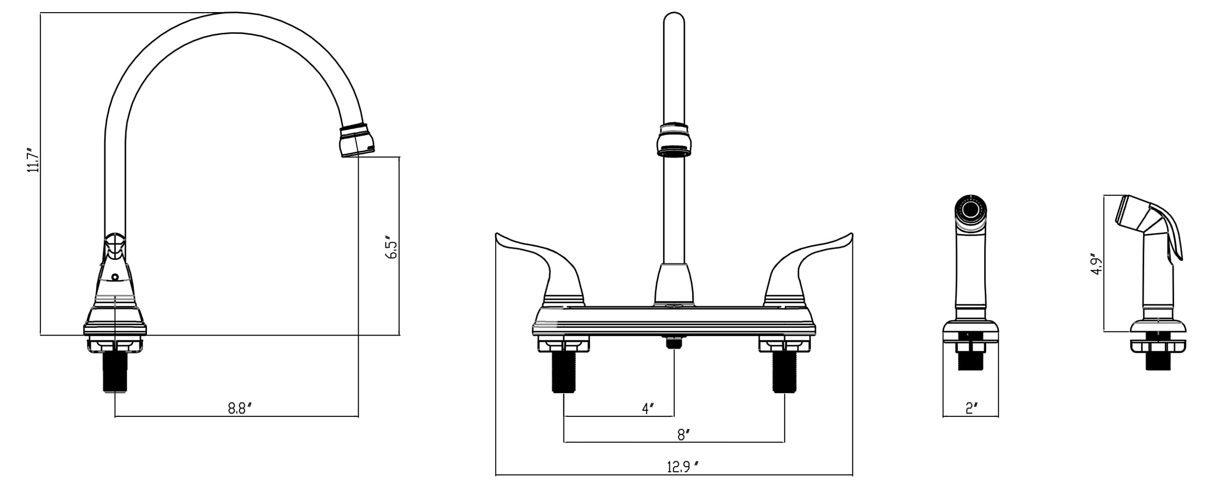 WMF 8235GNZMLP-BN Metal Silver 8 Inch Kitchen Faucet