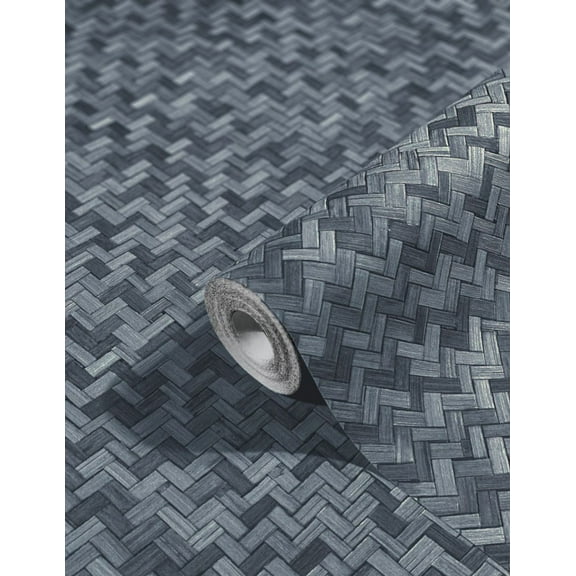 Concord Wallcoverings Textured Wallpaper Fabric wicker Weaven Tile, Grey Silver, 21 In x 33 Ft (56 sq. ft), 33310