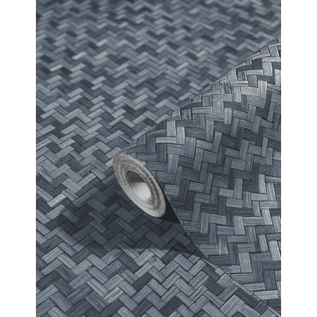 Concord Wallcoverings Textured Wallpaper Fabric wicker Weaven Tile, Grey Silver, 21 In x 33 Ft (56 sq. ft), 33310