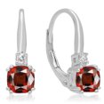 thumbnail image 1 of 1.05 Carat (ctw) 18K White Gold Cushion Cut Garnet & Round Cut White Diamond Ladies Dangling Drop Earrings 1 CT, 1 of 1