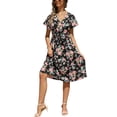 thumbnail image 4 of VISgogo Vestido casual de verano para mujer, estampado floral, cuello en V, manga corta, cinturón, una pieza para damas, blanco/rosa/azul claro/negro VISgogo  moda, 4 of 9