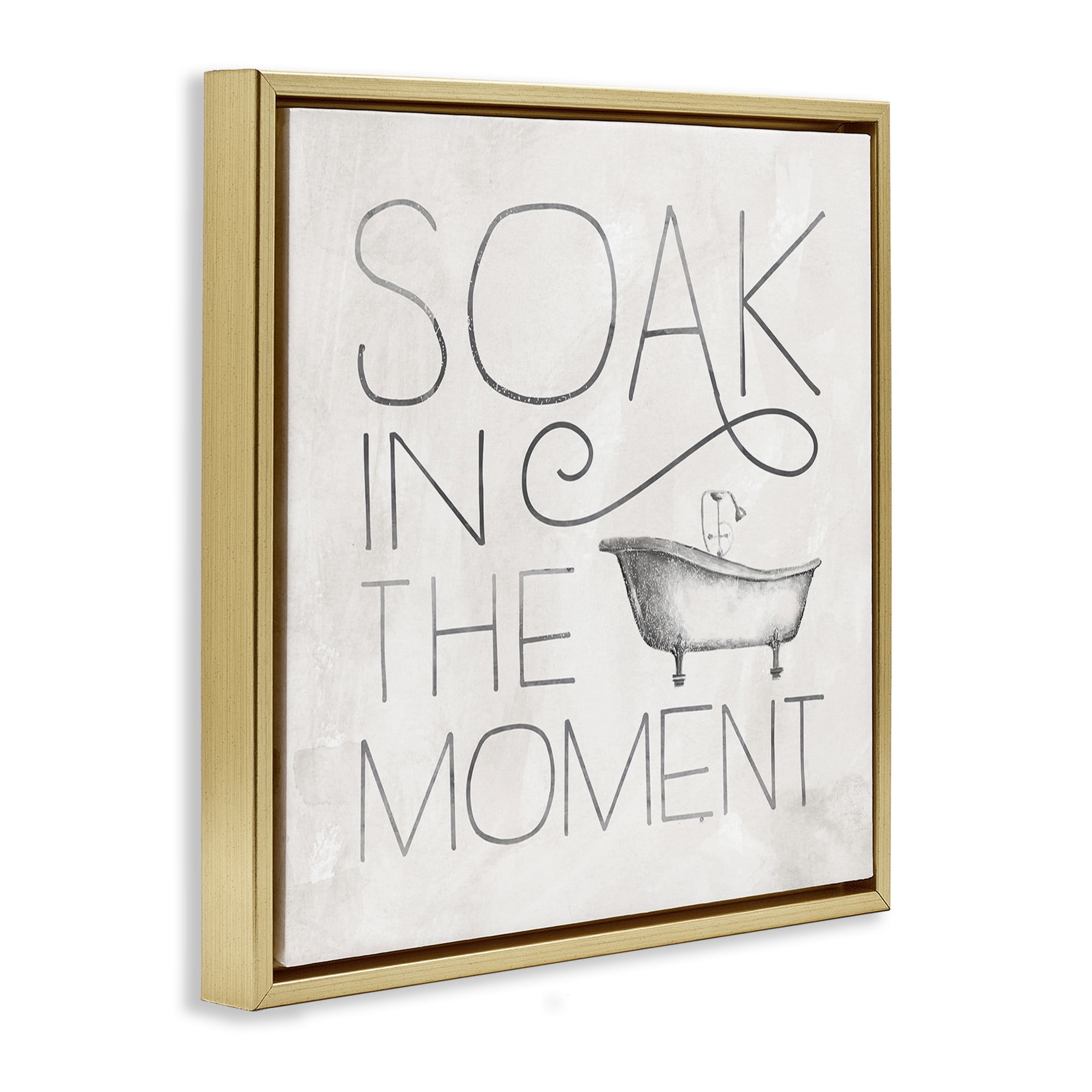 Stupell Industries Vintage Bathroom Soak Phrase Typography Painting Gold Floater Framed Canvas Art Print Wall Art, 25 x 25