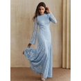 thumbnail image 7 of Womens Light Blue Long Sleeve Lace Maxi Dress, Elegant Round Neck Slim Fit, 7 of 7