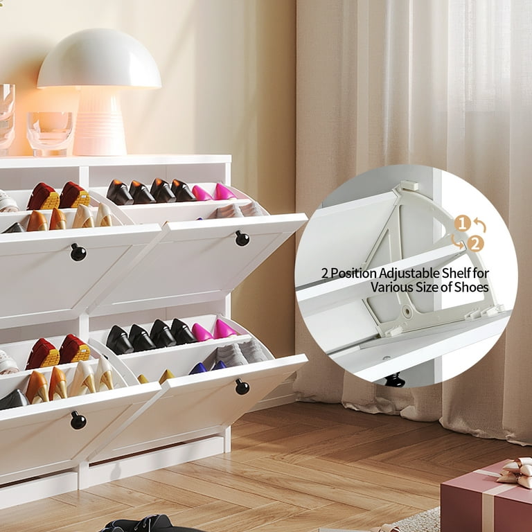 RichYa Shoe Cabinet for Entryway White Storage Cabinet Organizer Rack Flip  Down Wood 2 Tier for Home and Apartment