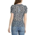 thumbnail image 3 of INSPIRE CHIC Women's Floral Blouse V Neck Relax Short Sleeve Tops M Navy Blue, 3 of 6