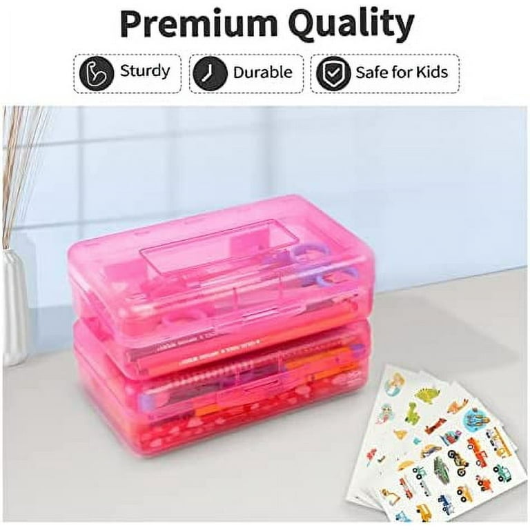 3 Pack Pencil Box, Sooez Pencil Box for Kids, Plastic School Supply Box,  Large School Box, Hard Plastic Pencil Case Lid, Stackable Clear Supply  Boxes Bulk for Girl Boy Classroom 