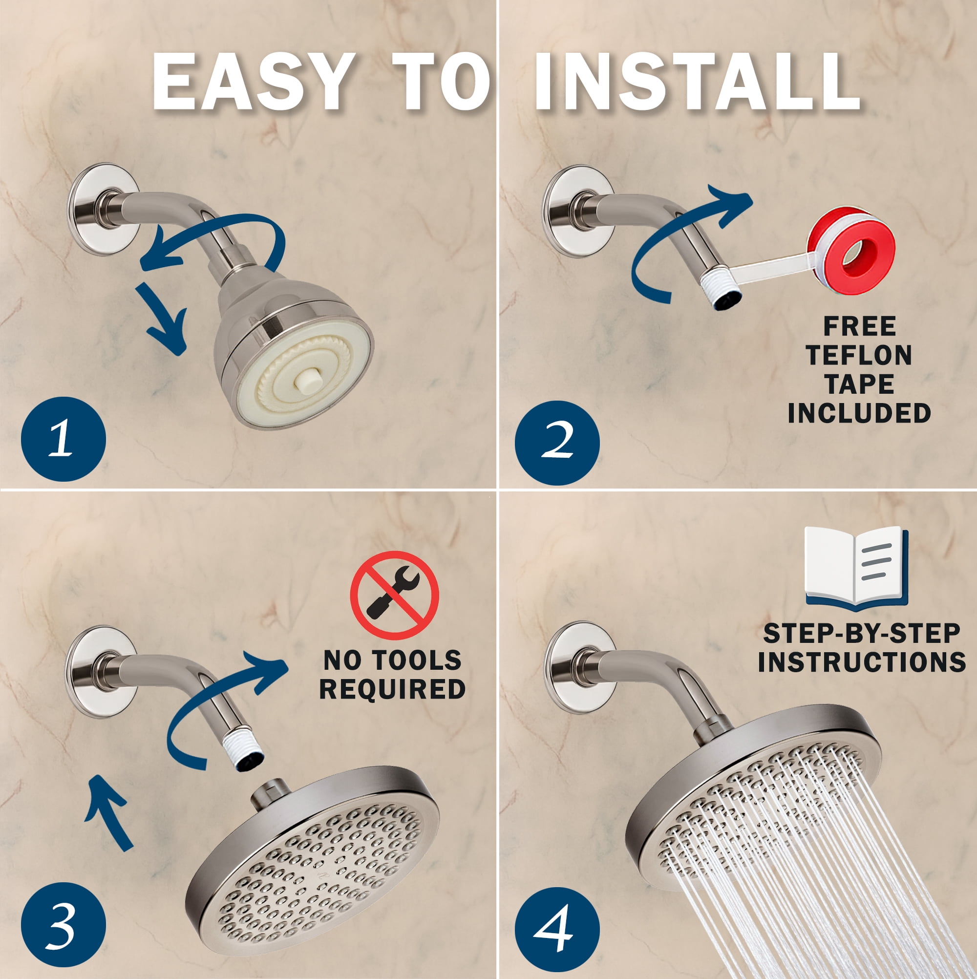 Aqua Elegante High Pressure Rain Shower Head for Low Flow Showers - 2.5 GPM - Brushed Nickel