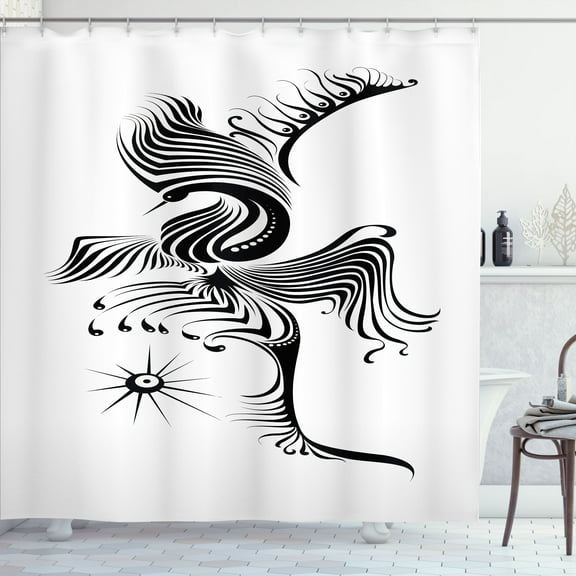 Ambesonne Feather Shower Curtain, Abstract Phoenix Design, 69"Wx70"L, Black and White