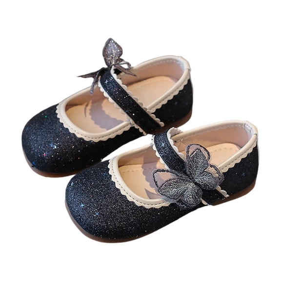 hoksml Girls Glitter Mary Jane Flats with Butterfly Toddler Little Kid Cute Dress Shoes