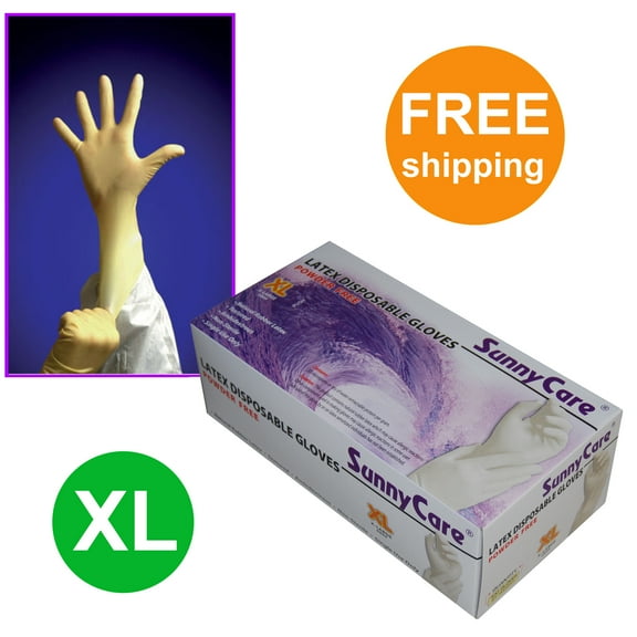 100 Pcs SunnyCare #6804 Latex Gloves Powder Free (Vinyl Nitrile Free) Size: X-Large