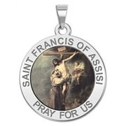 Saint Francis of Assisi Round Religious Medal - Embracing Christ Color - 2/3 Inch Size of Dime, Sterling Silver