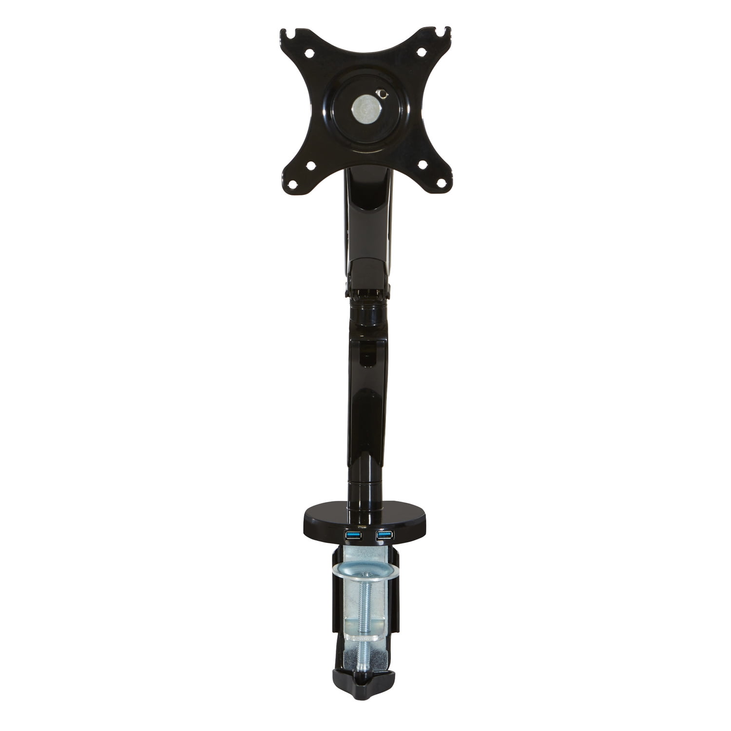 Single Monitor Arm with Dual USB 3.0 Port in Black Aluminum Finish