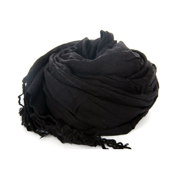 Women's Plain Solid Viscose Scarf with Fringes Black Scarf Wrap 27 x 72 inches