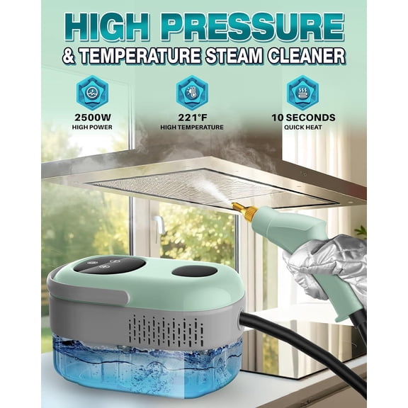 2500W High Pressure Steam Cleaner for Home, 10s Fast Heat-Up, Chemical-Free Steamer with 6 Steam Levels and 37.2oz Tank