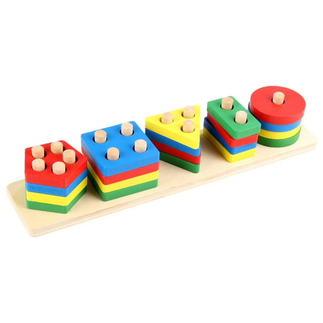 Miangastore 1 Set of Geometry Block Matching Toys Shape Sorting Toys Colored Wooden Geometry Blocks