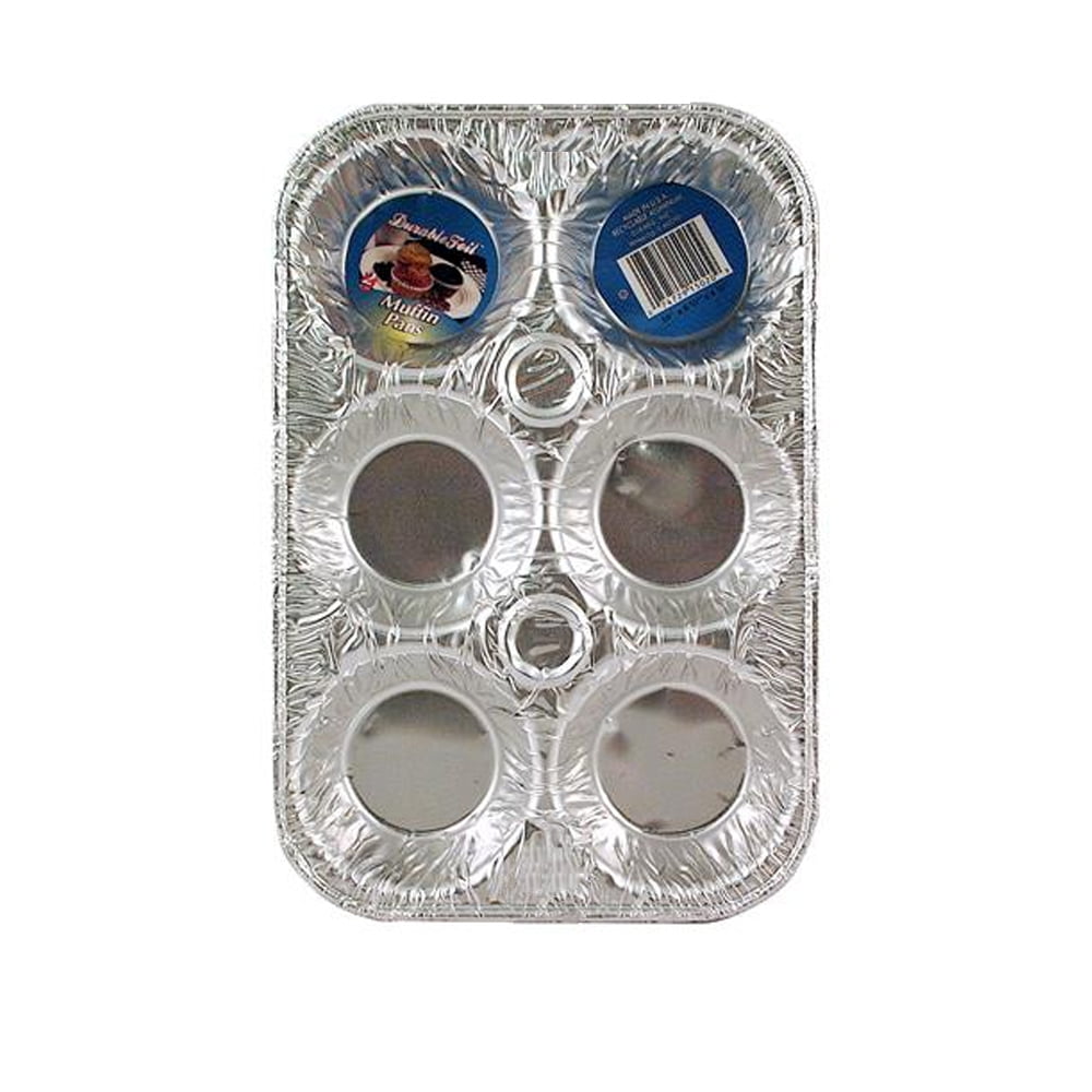 Pastry Tek Silver Aluminum Cupcake / Muffin Pan - 6-Compartment - 9 1/2 x  6 1/2 x 1 1/2 - 25 count box